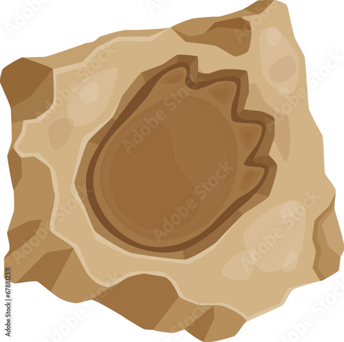 Ancient brachiosaurus dinosaur footprint, archeology fossil. Prehistory animal, dinosaur paw paleontology science footprint, extinct monster evolution museum fossil trail, ancient dino vector trace