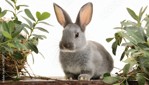 grey rabbit on a white background © Florence