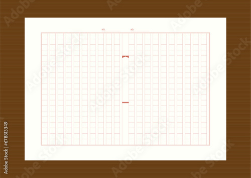 机に置かれた原稿用紙の背景3　日本語用、縦書き、400字