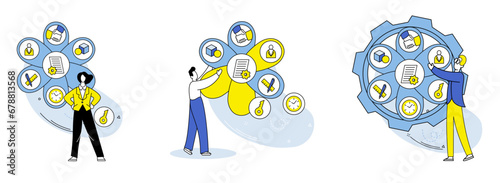 Business routine vector illustration. Working professionals often find themselves caught up in busyness corporate life Burnout can be result excessive activity and prolonged stress in workplace