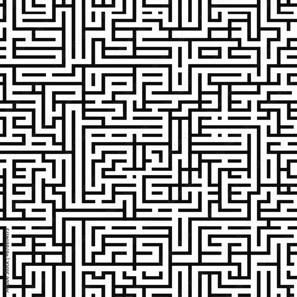 Funny black and white maze pattern, seamless labyrinth tile on white background, stay focused, interesting paper play design wallpaper, find the way out, figure out the solution original challenge Funny black and white maze pattern, seamless labyrinth tile on white background, stay focused, interesting paper play design wallpaper, find the way out, figure out the solution original challenge