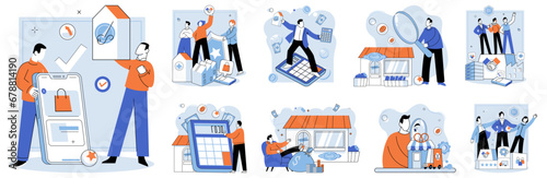 Family business. Vector illustration. Shopping is fundamental activity for consumers in retail environments E commerce has revolutionized way businesses operate and connect with customers Service
