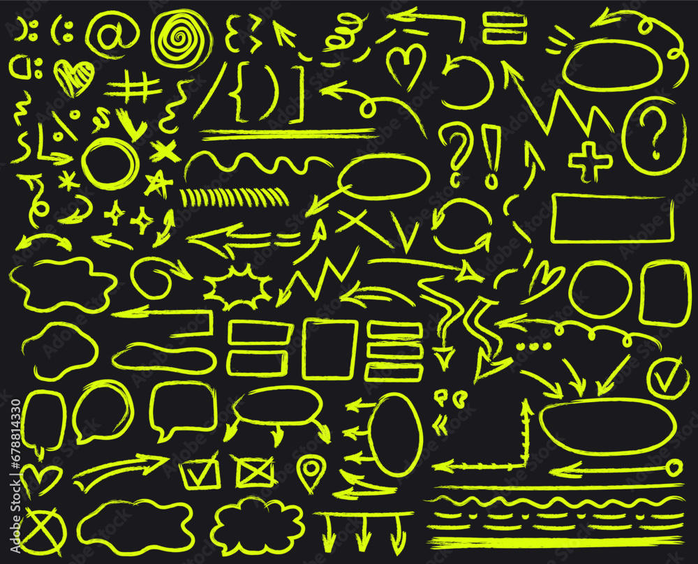 Point Highlight Symbol Set of hand drawn doodle felt-tip highlights symbols for diagrams ...