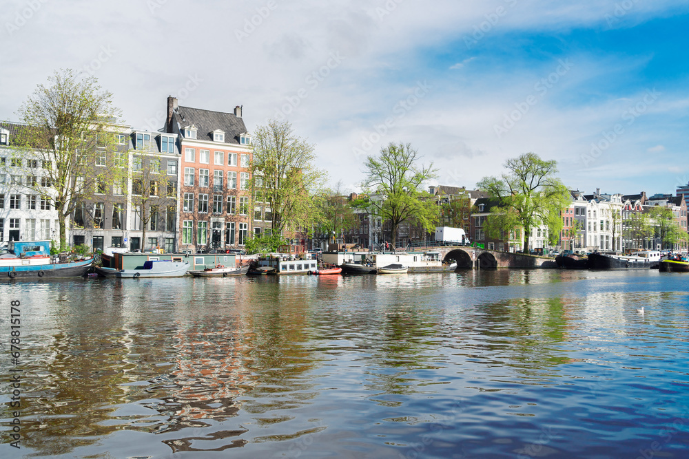 embankment of Amstel canal in Amsterdam, Netherlands