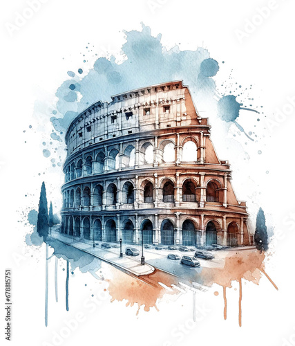  Isolated Watercolor Colosseum Clipart