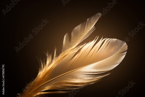 Single feather bathed in warm light  minimalist design with a tranquil feel.