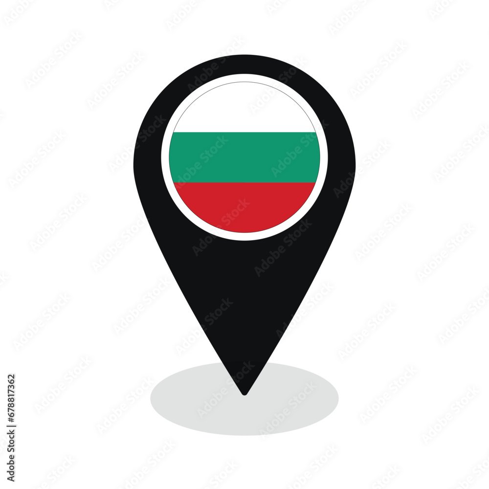 Flag of Bulgaria flag on map pinpoint icon isolated black color Flag of Bulgaria flag on map pinpoint icon isolated black color