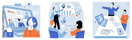 Corporate training vector illustration. The corporate training metaphor compared teamwork to well oiled machine The lecture provided comprehensive overview subject matter Lesson plans