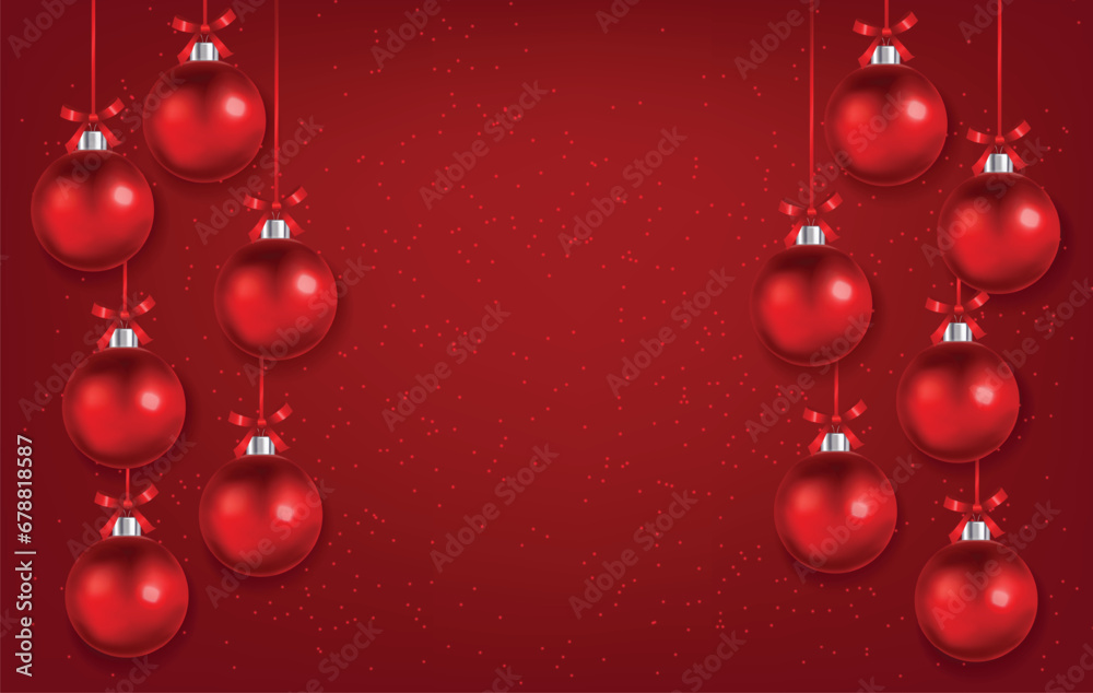 Happy new year banner, merry christmas background, hello winter, realistic christmas ball, sale banner, red ball isolated vector illustration Happy new year banner, merry christmas background, hello winter, realistic christmas ball, sale banner, red ball isolated vector illustration