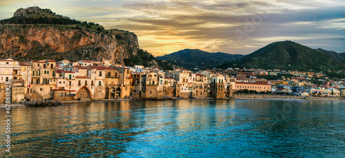 Italy. Sicily island scenic places. Cefalu - beautifl old town with great beaches