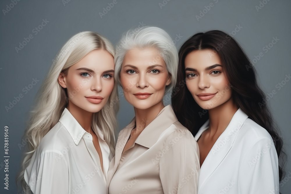 Multiethnic portrait of beautiful young women in studio. Concept beauty skin care Multiethnic portrait of beautiful young women in studio. Concept beauty skin care