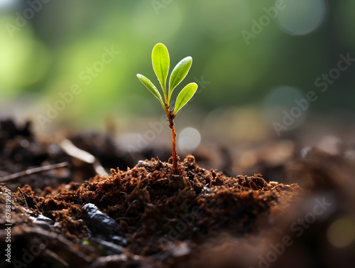 Macro photography of small plants growing, growth concept.