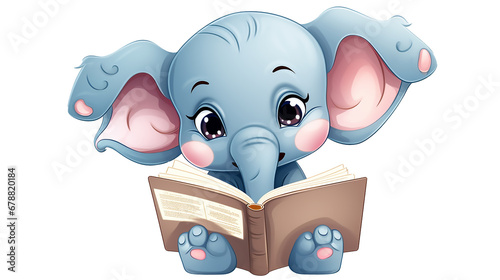 Adorable Elephant Baby Reading a Colorful Book - Cute and Playful Animal illustration, Learning Concept