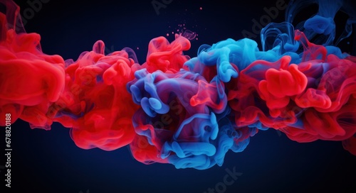 Blue and Red Acrylic Colors Blended in Water with Ink Blot and Smoke Clouds on Black and Colorful Backgrounds © Sandris_ua