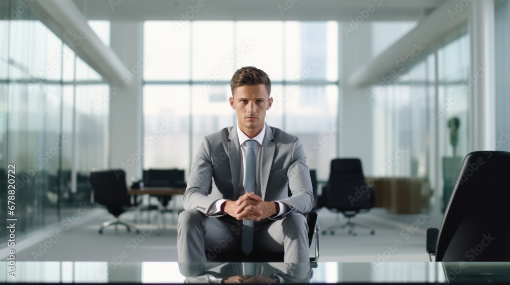 Anxious Businessman Clutching Phone While Waiting for News Anxious Businessman Clutching Phone While Waiting for News