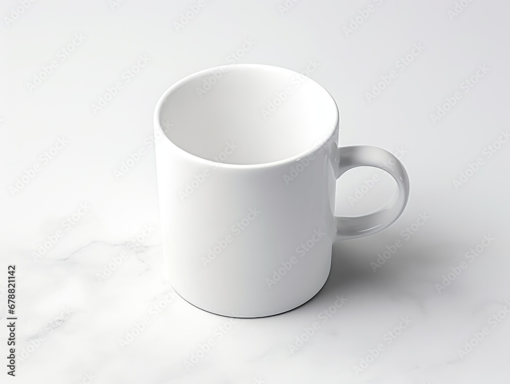 Obraz premium A white coffee cup sitting on top of a marble counter