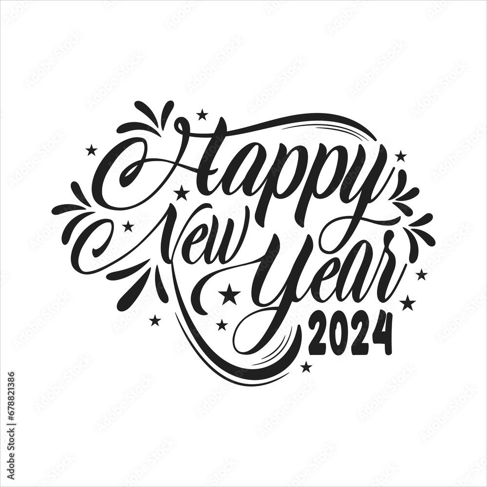 Happy New Year 2024. Abstract Hand drawn creative calligraphic design vector New Year 2024. Happy New Year 2024. Abstract Hand drawn creative calligraphic design vector New Year 2024.