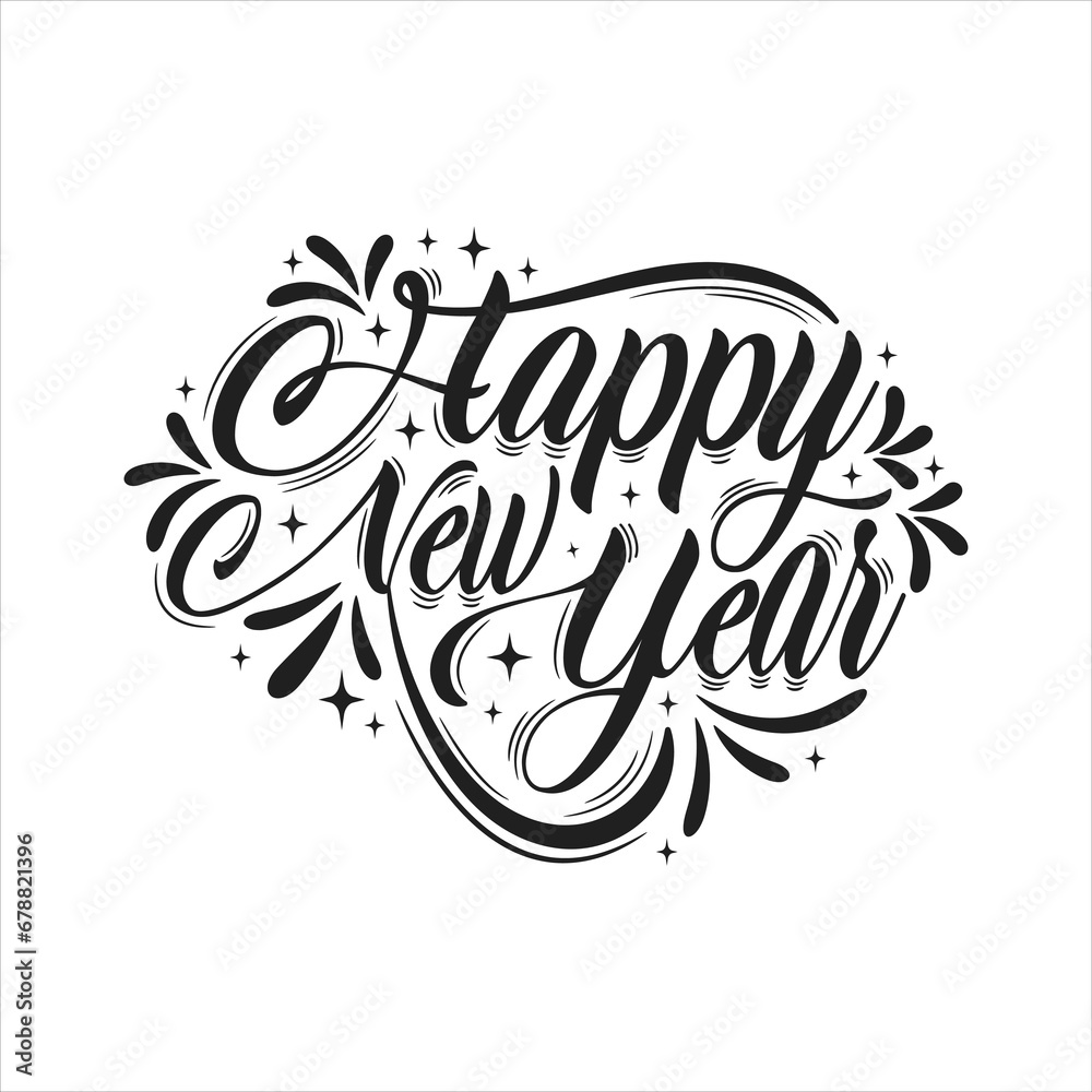 Happy New Year. Abstract Hand drawn creative calligraphic design vector.