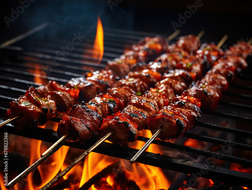 Grilled beef and tomato skewers. Generative Ai
