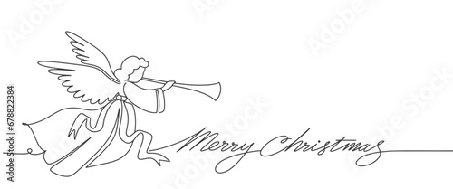 Merry christmas vector clip art. Christmas angel line art style vector illustration