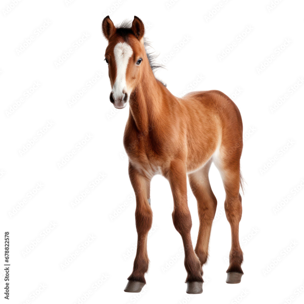 Cute foal isolated on transparent background. Farm animal png clip art element.