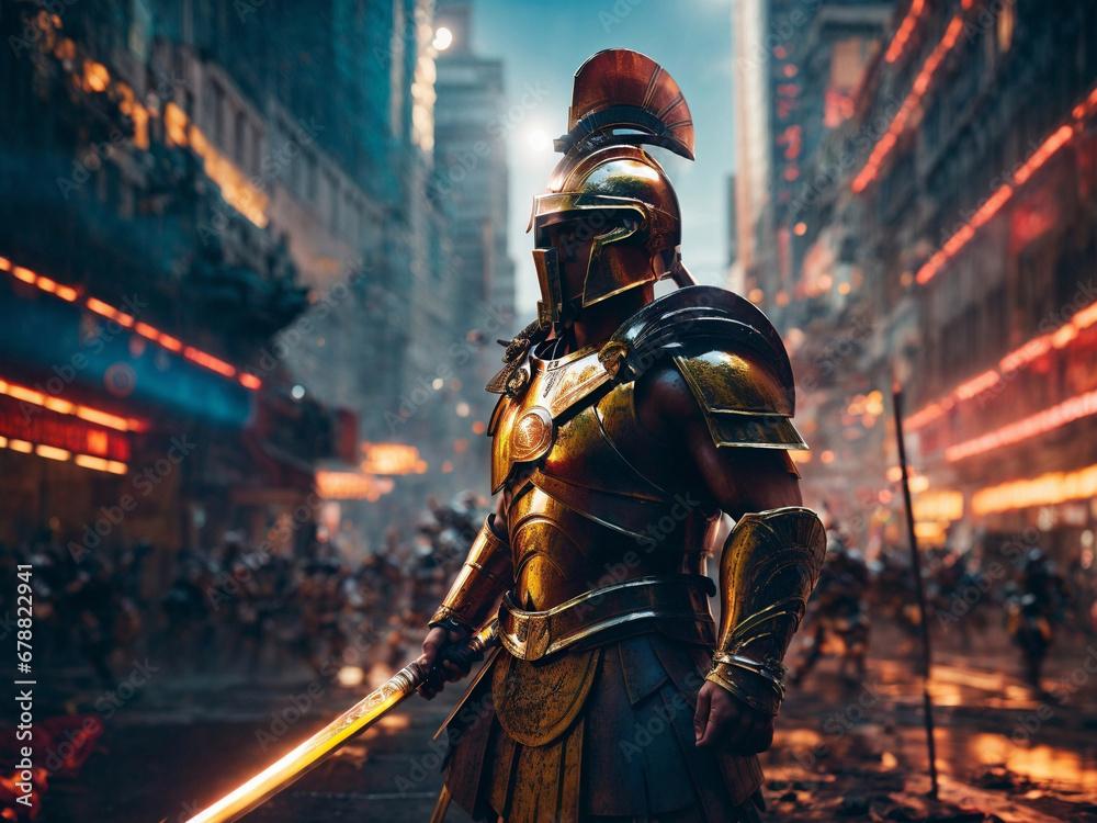 Apocalypse in the modern world, a medieval knight in a modern city Apocalypse in the modern world, a medieval knight in a modern city