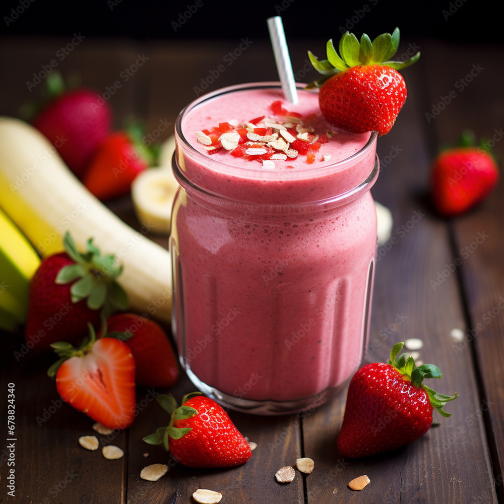 Malksheik strawberry smoothie with banana