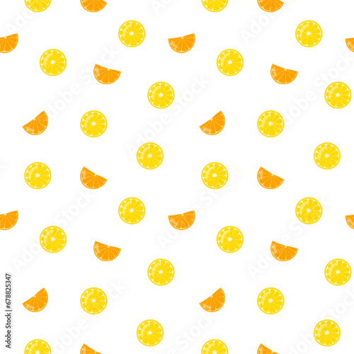 Orange and lemon slices vector seamless pattern, background, wallpaper, print, textile, fabric, wrapping paper, packaging design	