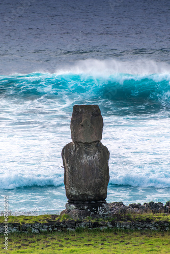 moais in front of the ocean in Tahai, Rapa Nui, Easter Island photo