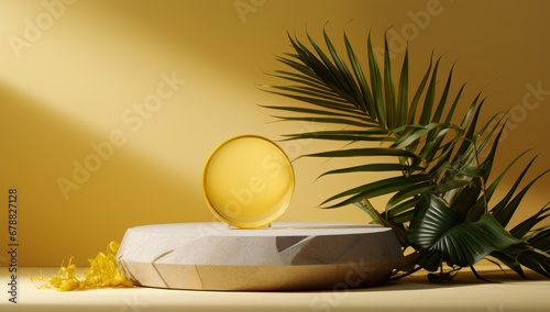 Artistic Composition Featuring Paper, Palm Leaves, and Stone