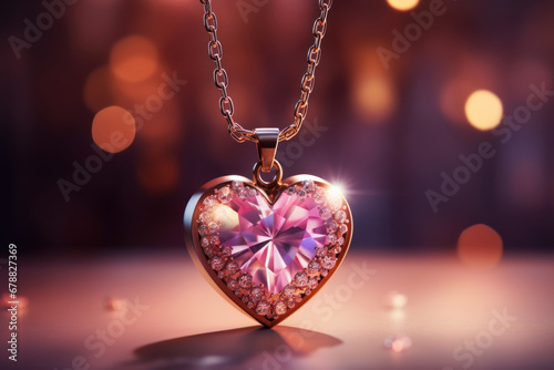 Pink Heart Pendant Suspended from a Gleaming Golden Chain