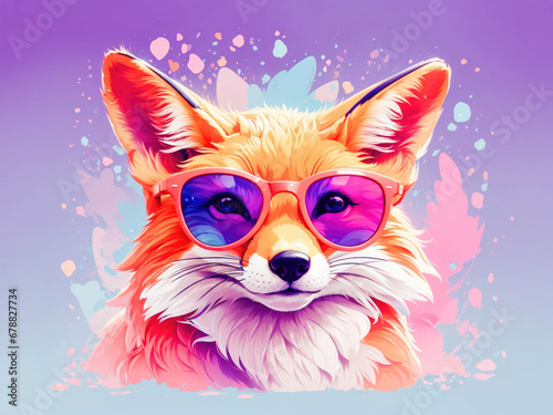 cool animal wearing sunglasses with a abstract colorful. white background © Natallia