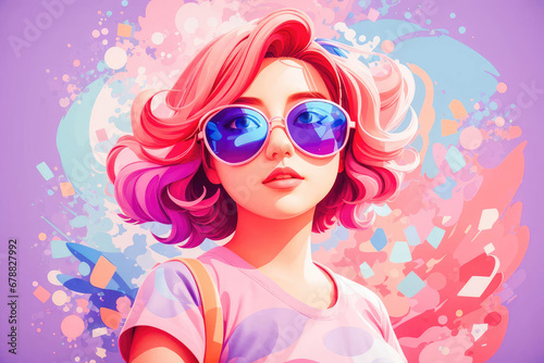 Vibrant Pink  Trendy Woman with Colorful Hair and sunglasses