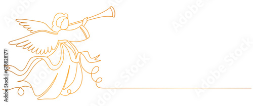 Christmas angel line art style vector illustration