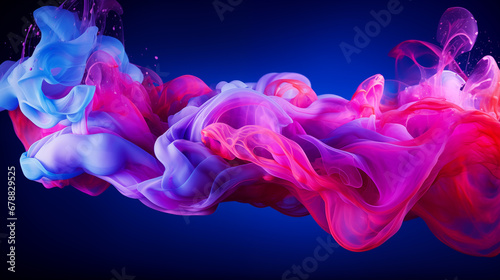  Abstract watercolor ornament of strong fluid wave with neon majestic, magenta splash, dynamic, expressive