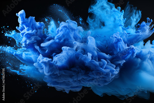 Intense blue underwater ink dispersion on dark field