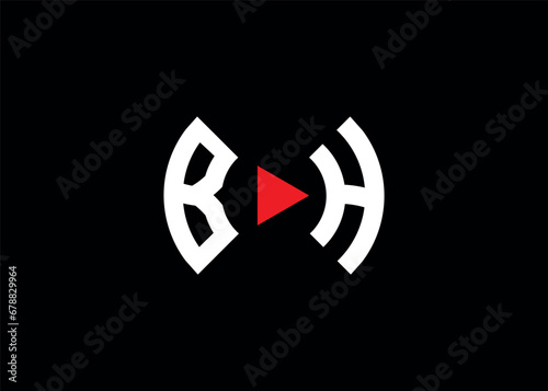 Initial Monogram BH Logo With play Icon Button Vector Template