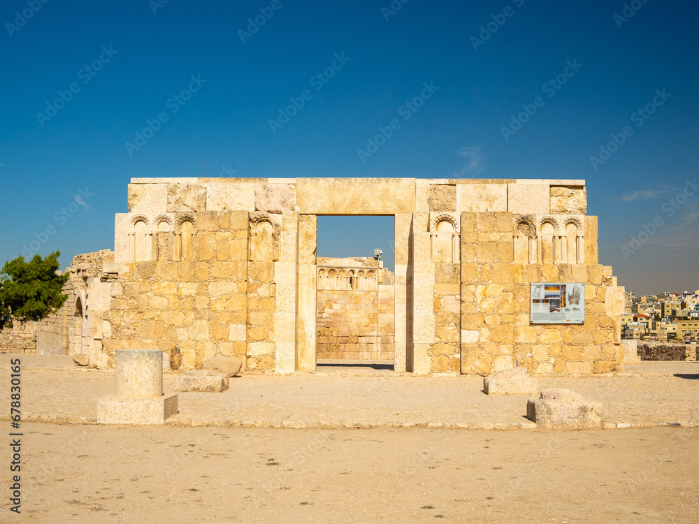 Amman, Jordan - Nov 11, 2023: The ruins of the Byzantine Church at the Amman Citadel (Jabal Al-Qala'a).