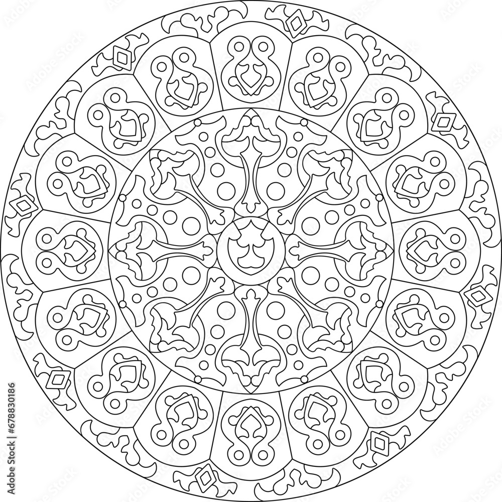 Mandala. Oriental circular pattern for Henna, tattoos, and decorations. Coloring book page. Vector illustration.