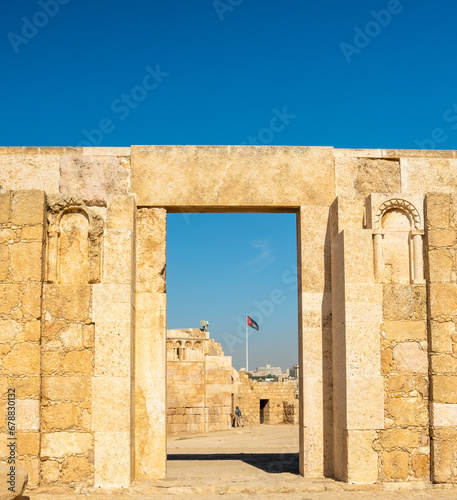 Amman, Jordan - Nov 11, 2023: The ruins of the Byzantine Church at the Amman Citadel (Jabal Al-Qala'a)