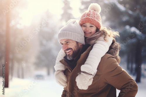 Happy family having fun while travel outdoor in winter enjoying time together comeliness