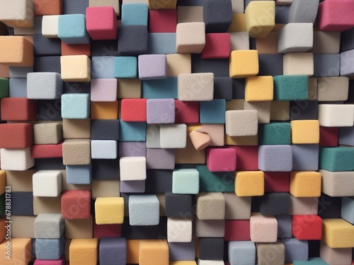 Color wool blocks aligned background. AI generated illustration