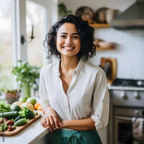 Multiracial Woman Chef Prepares Meal in Home Kitchen