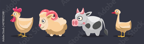 Funny Farm and Domestic Animal as Livestock Vector Set