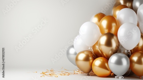 Bunch of golden and silver balloons with confetti