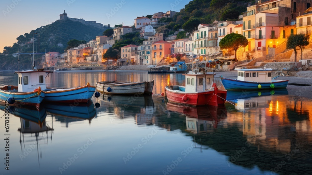 Colorful fishing boats in the harbor of Portovenere