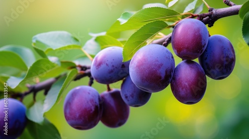 Ripe plums on a branch in the garden. Ripe plums on a tree