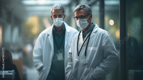 Doctors standing in corridor of hospital during pandemic