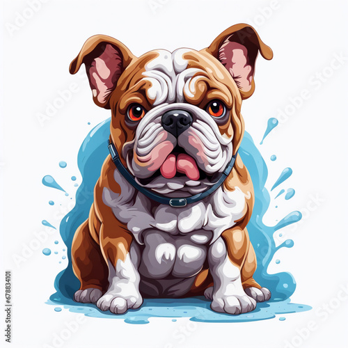 t-shirt graphic design art  flat illustration of a cute bulldog frances  colorful tones  highly detailed cleaning  vector image  photorealistic masterpiece  professional photography  plain white backg