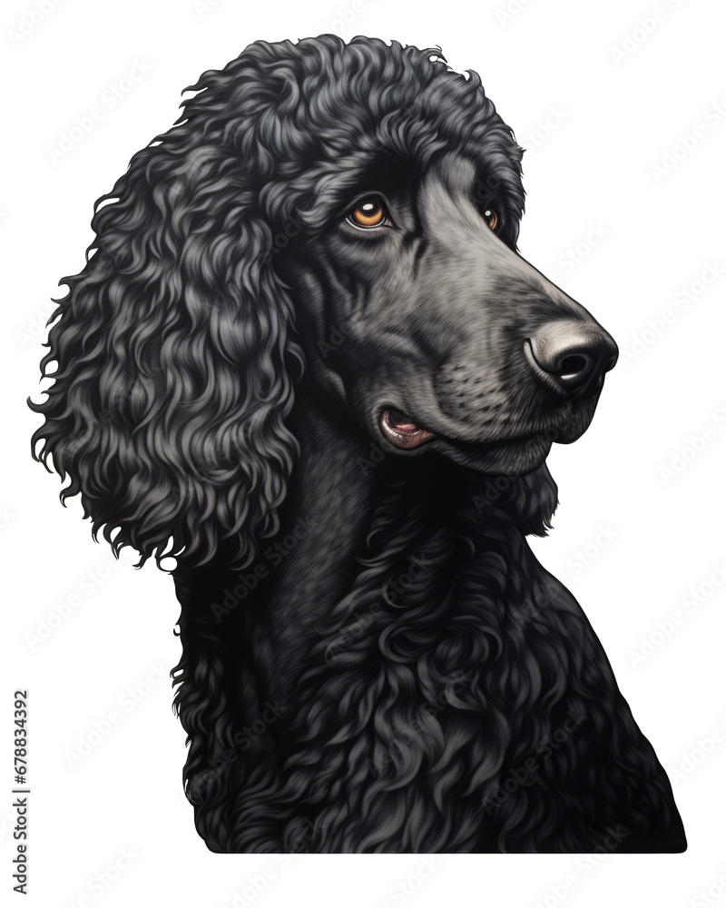 Elegant Side Profile of a Black Standard Poodle with Curly Hair Elegant Side Profile of a Black Standard Poodle with Curly Hair